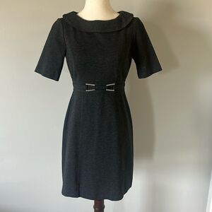 Sz 0 White House Black Market charcoal grey dress high neck short sleeve